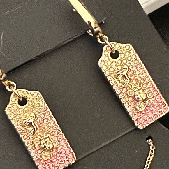 COACH Signature Pave Tag Huggies Earrings - Picture 2 of 4